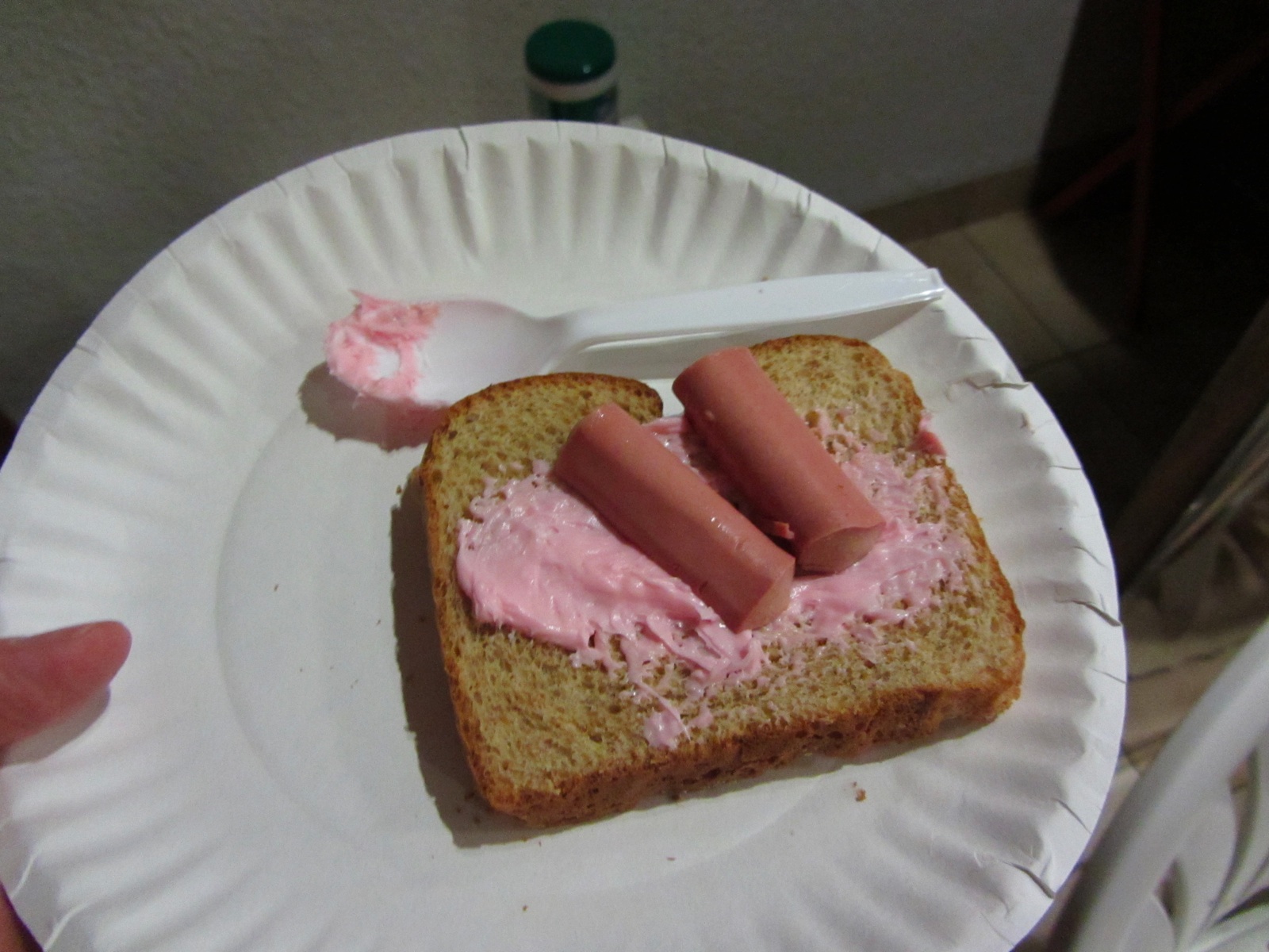 Toast With Pink Frosting & Vienna Sausages