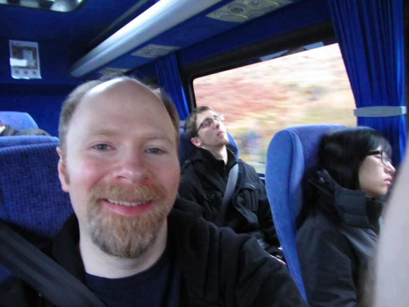 Aaron On Bus With Sleepy Travelers